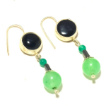 Green Chalcedony Black Onyx Gemstone Drop Dangle Jewelry Earrings 2 r2p87