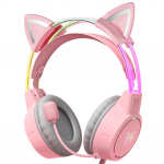X15 Pro juhtmega m&auml;nguk&otilde;rvaklapid RGB-valgustuse, painduva mikrofoni ja nuppude juhtimisega, stereo ruumiline peakomplekt arvuti PC m&auml;ngijale 21*17.5*9.5cm,Cat roosa