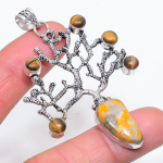 Natural Bumble Bee Jasper, Tiger Eye 925 Sterling Silver Pendant 2.84 c3v38