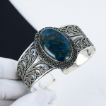 Looduslik sinine apatiit v&auml;&auml;riskivi k&auml;sitsi valmistatud 925 sterlingh&otilde;be mansett k&auml;ev&otilde;ru, sinine apatiit k&auml;ev&otilde;ru, naisele, unisex k&auml;ev&otilde;ru, s&uuml;nnip&auml;evakingitused 6" sinine