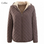 Villane kapuutsiga kehasse liibuv paksendatud soe puuvillane mantel naistele moekas &uuml;hev&auml;rviline &uuml;laosa suur suurus vabaaja slim jope S kohv