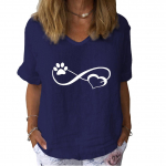 Naiste mood puuvillane linane T-s&auml;rk vabaaja V-kraega l&uuml;hikeste varrukatega naiste tr&uuml;kiga T-s&auml;rk S tumesinine v&auml;rv