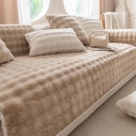 Kreemjas Luksuslik Talvine Fliisist Diivanipadi - Libisemiskindel, Paks ja Soe 70x180cm (Large Two-seater) kohv/kreemikas