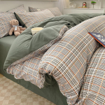 Puhast puuvillast voodipesu neljaosaline komplekt Lihtne ruuduline puuvillane lina Tekikott Triibuline voodipesu 2.0 meters four-piece set