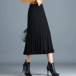 WTEMPO Naiste s&uuml;gistalvised silmkoelised plisseeritud seelikud kontoris naistele &uuml;hev&auml;rvilised paksendatud villased elastsed k&otilde;rge v&ouml;&ouml;kohaga A-joonelised pikad seelikud One size