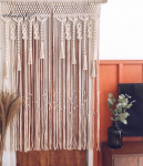 K&auml;sitsi kootud puuvillan&ouml;&ouml;r vaip uksekardin: P&otilde;hjamaade boheemlaslik stiil kodukaunistuseks 90x190CM with telescopic rod