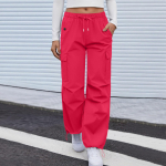 Naiste vabaaja p&uuml;ksid, cargo p&uuml;ksid, elastilise v&ouml;&ouml;kohaga matkap&uuml;ksid taskutega, kerged baggy p&uuml;ksid XL punane