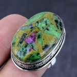 Ruby in Zoisite Gemstone Handmade 925 Steling Silver Jewelry Ring Size 8.5
