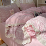 Printsessi stiilis pitsiline voodipesukomplekt Neljaosaline komplekt Nahas&otilde;bralik, Hingav ja Mugav Pestud Linad Tekikotid Padjap&uuml;&uuml;rid 1.2m bed