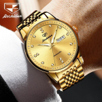 JINSHIDUN kaubam&auml;rgiga k&auml;ekellad Business Diamond Face Double Calendar Mehaaniline k&auml;ekell Veekindel &auml;rimeeste k&auml;ekell Meeste k&auml;ekell