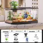 Kompaktne &Ouml;koloogiline 2025 Kuldkala Akvaarium Filtreerimise, Hapnikuga Varustamise, Kaane ja Alusega - Ideaalne V&auml;ikestesse Elutubadesse 60x21.5x21.2 cm