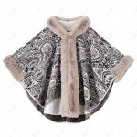 Boho Print soe kunstkarusnahast sall naistele Pehme mugav ja stiilne pont&scaron;o keeb kapuutsiga Oversized Cape Luksuslik karusnahast keeb &otilde;htuseks peoks one size