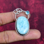 Larimar & Sinise Topaasi Ripats, 925 Sterling H&otilde;bedast Ripats Ehted. Kingitus naistele K&auml;sit&ouml;&ouml; Ripats Kivist Ehted 1.96 Inches