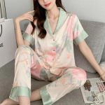 Naiste pidžaama l&uuml;hikeste varrukatega p&uuml;ksid lahtised kooli kodu riided 2-osaline komplekt lootos kardigan rev&auml;&auml;r p&uuml;ksid pidžaama t&uuml;drukud M roosa