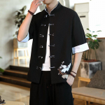 Tikandid Crane l&uuml;hikeste varrukatega s&auml;rgid Meeste Traditsiooniline vabaaja &uuml;likond Kardigan Meeste Hiina stiilis Retro Kung Fu Pluusid Meeste XXXXXL must