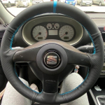 For Volkswagen VW Golf 4 Passat B5 Seat Leon Polo Braid Car Steering Wheel Cover ize Microfiber Leather Car Accessories Brown Thread