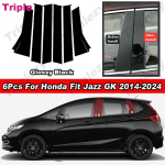 6 TK L&auml;ikiv klaverimust/s&uuml;sinikkiud PC-materjalist sammaste postide uksepoolne viimistluskolonni kate kleebis Honda Fit Jazz GK 2014-2024 jaoks Glossy Black red