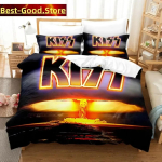 Kiss Band voodipesukomplekt &Uuml;heinimese Rock B&auml;ndiga Tr&uuml;kitud Voodikomplekt Padjapuuriga Vooditekil Kate Pehme &Uuml;heinimese Kahekohaline Queen Super King Suurusega AU Single(140*210cm)3pcs