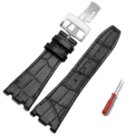 Kvaliteetne nahast rihm Audemars Piguet AP15400 15703 15500 Royal Oak seeria meeste k&auml;ekellale, kahekonkavne liides 26mm 26mm black