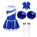 Laste T&uuml;drukute Cheerleading Tantsukost&uuml;&uuml;mide Komplekt: L&auml;ikiva litritega lapitehnikas kleit peidetud lukuga, kikilipsuga peakate, k&auml;elilled ja triibulised sokid 5-6 Years
