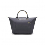 Longchamp Le Pliage Club 30 L&uuml;hikese k&auml;epidemega kokkupandav Nailonist l&otilde;uendi ja nahast kandekott Naiste kandekotid Metallik-hall 1623619300 Metallic Gray