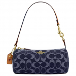 Coach Nolita 20 Klassikaline logo T&otilde;mblukuga Sulgemine Kangast Silindrikujuline &Otilde;lakott V&auml;ike Naiste &otilde;lakott Denim-Sinine Looduslik CZ459-IMXIA Basic Set (Bag+Dust Bag)