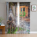 Lillerataste aken Vana puidust maja t&uuml;ll l&auml;bipaistva akna kardinad elutuppa Magamistoa kaasaegne Voile organza kardinad kardinad W135 x H115cm x1