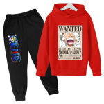 Kuum One Piece kapuutsiga komplekt Lastele Luffy riided Poiste T&uuml;drukute riided Laste džersei Spordidress S&uuml;gisene kapuutsiga p&uuml;ksid 2-osaline komplekt 140CM black