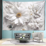 Kuldne Leht Valge Lillega Seinavaip Seinale Riputatav Elutoa Seinakunst Dekoreerimise Esemed Esteetiline &Uuml;hiselamu Kodu Dekoor Taustakangas 150x100cm(60x40in) gray