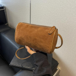 Moodne seemisnahast silindriline kott naistele S&uuml;gis, uus mitmek&uuml;lgne matt tekstuuriga reisikotid Lihtne elegantne &otilde;lakott 20x8x11cm