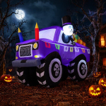 2026 Uus Halloweeni 1,55M Lilla Auto Kummituse ja Kolju Kujutisega Hoovipeo Kaunistuseks Halloweeni T&auml;ispuhutav Kaunistus USA Plug must