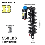 EVOSID t&auml;isvedrustuse tagumine amortisaator maastikurattale (185/205mm) 550LBS