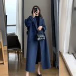 Talvine trenc-mantel naistele Elegantne Moodne Korea Vabaaja Villane Mantel Tumesinine Paelaga Pikk Jakk Must Naiste Mantel V&ouml;&ouml;ga M black