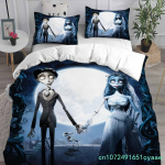 Anime Tim Burtoni Surnud Pruut Voodipesu Komplektid Tekk Tekikott Voodikate Tekikoti Kate Padjap&uuml;&uuml;r 2-3 Osaline Komplekt Laste T&auml;iskasvanu Suurus EU Single 135*200cm/53x79in 3pcs white