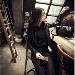 SCIONE naiste 2019. aasta uus jope, naiste l&uuml;hikese osaga, &otilde;huke Locomotive, naiste nahkmantel S must