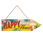 Les Tr&eacute;sors De Lily [Q2845] - Plaque fl&egrave;che bois 'Messages' rouge jaune (happy hours) - 30x8. 5 cm kollane