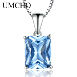 UMCHO Gemstone Nano Blue Topaz Ripatsid Kaelakeed Naistele Brand Fine Jewelry Ehtsad Square Party Ehted taevasinine v&auml;rv