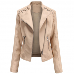 Naiste stiilne kunstnahast jakk Klassikaline PU Moto Biker Fashion Zip Up vabaaja l&uuml;hike mantel &otilde;huke &uuml;ler&otilde;ivad retropaeltega S-4XL Plus Size 4XL beež