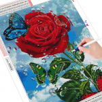 HUACAN 5D DIY Teemantmaali Roos T&auml;ispuuritud ruudukujuline Teemantmaaling Lillemosaiik Liblikas Pilt kivist kodukaunistusest Full Square 20*30 cm