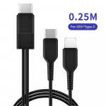 Fonken 2-&uuml;hes mikro-USB valgustuse C-t&uuml;&uuml;pi kaabel mobiiltelefoni laadija kaabel USB l&uuml;hike kaabel C-t&uuml;&uuml;pi laadimiskaabel telefoni jaoks Type C+Lightning must