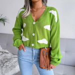 Preppy Cloud Harajuku moodne V-kaelusega kampsun l&uuml;hikeste pikkade varrukatega Crop kardigan kootud Korea kampsunid naiste Ropa Mujer 18115 S roheline