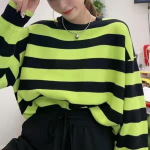 S&uuml;gistalvine uus triibuline sviiter naiste kootud vaba vabaaja džemper one size kollane