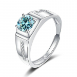 Bague Ringen 18K valgekulla v&auml;rvi &uuml;mmargune 1.0CT Moissanite s&otilde;rmused meestele Pulmatseremoonia s&otilde;rmus Pimestavad meeste aksessuaarid Ehted Resizable sinine