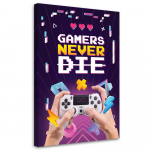 L&otilde;uendiprindil kiri Gamers Never Die 40x60 mitmev&auml;rviline