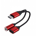 GIMIRO 2 in 1 C-t&uuml;&uuml;pi helijaguriga USB C-3,5 mm lisakaabel koos USB C kiirlaadimispordiga C-t&uuml;&uuml;pi kaabliadapter k&otilde;rvaklappide jaoks punane