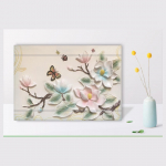 Seinakleebised Abstraktsed 3D valged lilled, v&auml;rvilised puuliblikad, isekleepuvad taustapildid, kunst roosad lillelised plakatid, tr&uuml;kised elutoa kaunistamiseks 30cm x 20cm