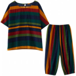 Naiste komplektid Triibuline tr&uuml;kis L&uuml;hikeste varrukatega T-s&auml;rk+p&uuml;ksid 2tk Suvine &uuml;likond Uued naiste moer&otilde;ivad Lahtine naiste vabaaja dressi&uuml;likond M mitmev&auml;rviline