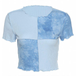 Chic Crop Tops Teesid Lipsuv&auml;rv litritega lapitehnikaga Naised Suvised T-s&auml;rgid Volangid Lillad v&otilde;i Bulle Riided S sinine