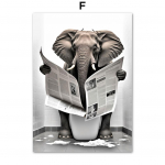 Naljakas vannitoa seinakaunistus Loomad, kes istuvad tualetis ja lugevad ajalehte plakatit elevant l&otilde;vi ninasarvik kunstitr&uuml;kk l&otilde;uendimaal 30X40cm No Framed