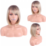Naiste l&uuml;hikesed Bob s&uuml;nteetilised parukad naistele Ombre pruunid blondid tukkidega Naturaalse v&auml;limusega Cosplay Party igap&auml;evased kuumakindlad kiudparukad kuldpruun v&auml;rv